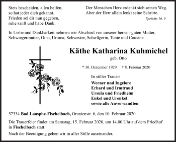 Traueranzeige von Käthe Katharina Kuhmichel von Siegener Zeitung