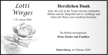 Traueranzeige von Lotti Wirges von Siegener Zeitung