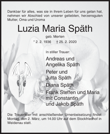 Traueranzeige von Luzia Maria Späth von Siegener Zeitung
