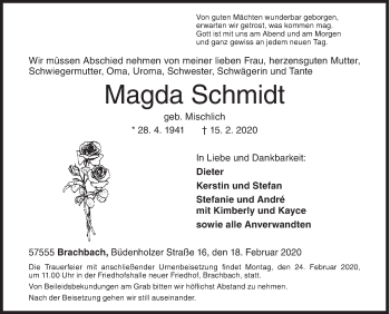 Traueranzeige von Magda Schmidt von Siegener Zeitung