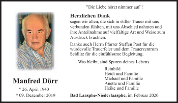 Traueranzeige von Manfred Dörr von Siegener Zeitung