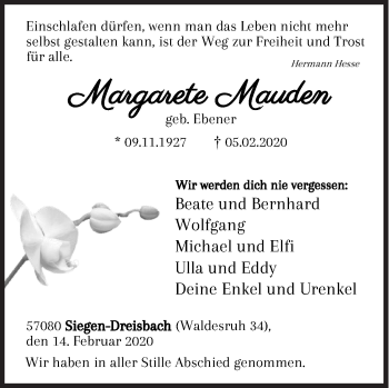 Traueranzeige von Margarete Mauden von Siegener Zeitung