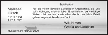 Traueranzeige von Marliese Hirsch von Siegener Zeitung