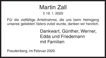 Traueranzeige von Martin Zall von Siegener Zeitung