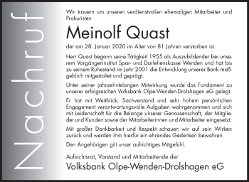 Traueranzeige von Meinolf Quast von Siegener Zeitung