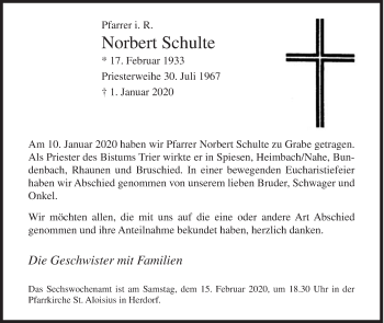 Traueranzeige von Norbert Schulte von Siegener Zeitung