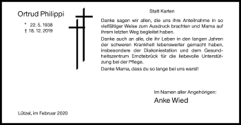 Traueranzeige von Ortrud Philippi von Siegener Zeitung