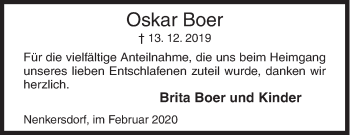 Traueranzeige von Oskar Boer von Siegener Zeitung