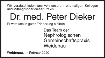 Traueranzeige von Peter Dieker von Siegener Zeitung