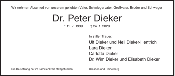 Traueranzeige von Peter Dieker von Siegener Zeitung