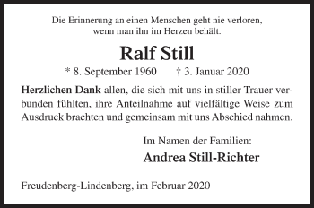 Traueranzeige von Ralf Still von Siegener Zeitung