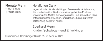 Traueranzeige von Renate Menn von Siegener Zeitung