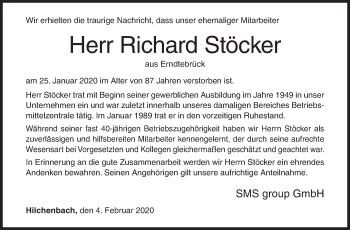 Traueranzeige von Richard Stöcker von Siegener Zeitung