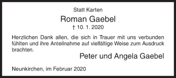 Traueranzeige von Roman Gaebel von Siegener Zeitung