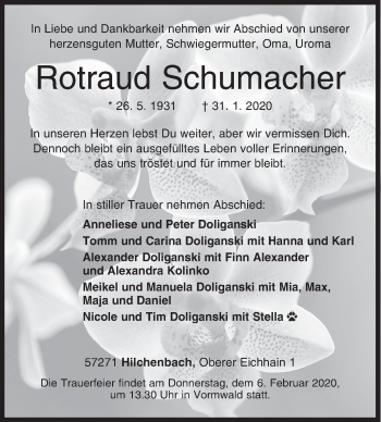 Traueranzeige von Rotraud Schumacher von Siegener Zeitung