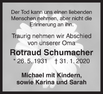 Traueranzeige von Rotraud Schumacher von Siegener Zeitung