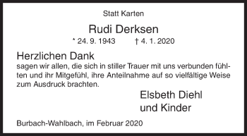 Traueranzeige von Rudi Derksen von Siegener Zeitung