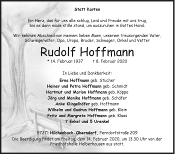 Traueranzeige von Rudolf Hoffmann von Siegener Zeitung