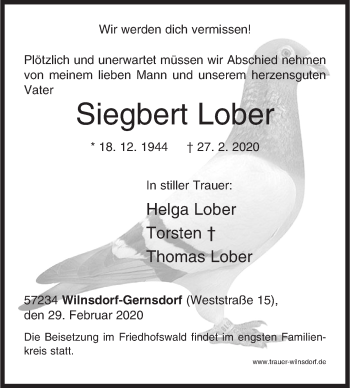 Traueranzeige von Siegbert Lober von Siegener Zeitung