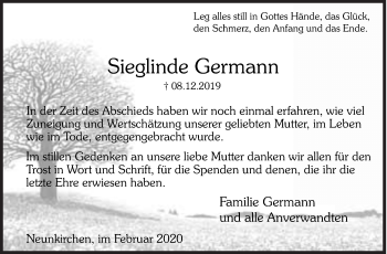 Traueranzeige von Sieglinde Germann von Siegener Zeitung