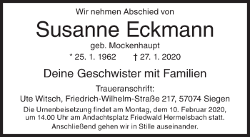Traueranzeige von Susanne Eckmann von Siegener Zeitung