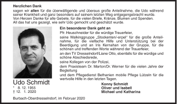Traueranzeige von Udo Schmidt von Siegener Zeitung