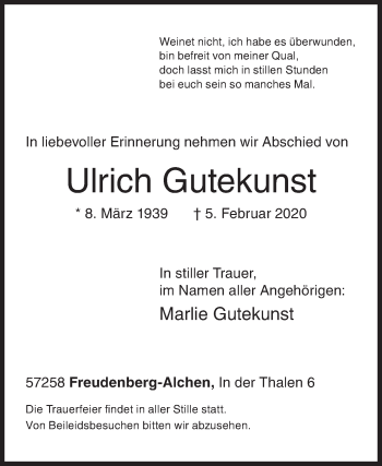 Traueranzeige von Ulrich Gutekunst von Siegener Zeitung