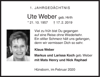Traueranzeige von Ute Weber von Siegener Zeitung