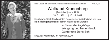 Traueranzeige von Waltraud Kranenberg von Siegener Zeitung