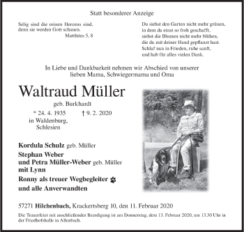 Traueranzeige von Waltraud Müller von Siegener Zeitung