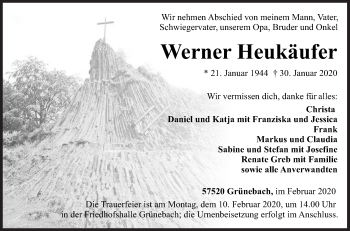 Traueranzeige von Werner Heukäufer von Siegener Zeitung