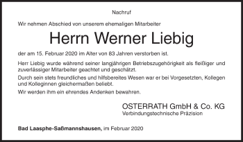 Traueranzeige von Werner Liebig von Siegener Zeitung