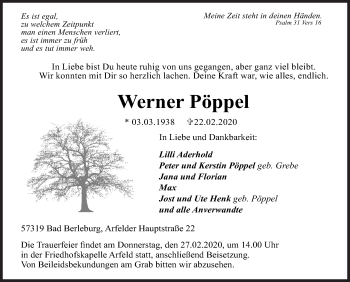 Traueranzeige von Werner Pöppel von Siegener Zeitung