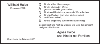 Traueranzeige von Willibald Halbe von Siegener Zeitung