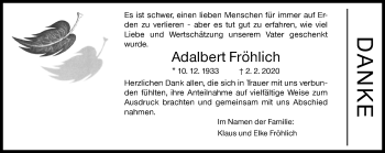 Traueranzeige von Adalbert Fröhlich von Siegener Zeitung