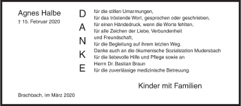 Traueranzeige von Agnes Halbe von Siegener Zeitung