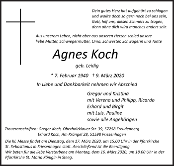 Traueranzeige von Agnes Koch von Siegener Zeitung