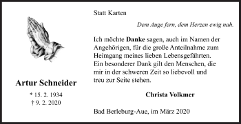 Traueranzeige von Artur Schneider von Siegener Zeitung