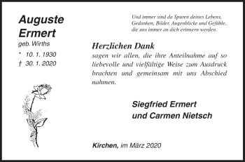 Traueranzeige von Auguste Ermert von Siegener Zeitung