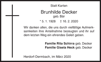 Traueranzeige von Brunhilde Decker von Siegener Zeitung