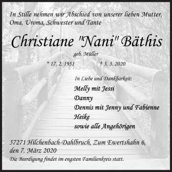 Traueranzeige von Christiane Bäthis von Siegener Zeitung
