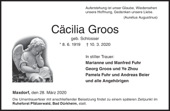 Traueranzeige von Cäcilia Groos von Siegener Zeitung