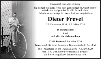 Traueranzeige von Dieter Frevel von Siegener Zeitung