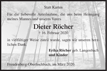 Traueranzeige von Dieter Röcher von Siegener Zeitung