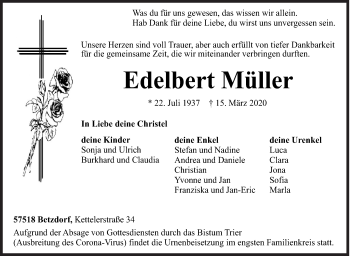 Traueranzeige von Edelbert Müller von Siegener Zeitung