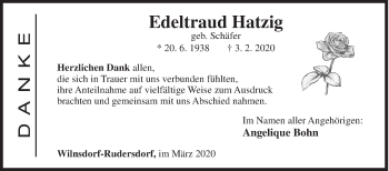 Traueranzeige von Edeltraud Hatzig von Siegener Zeitung