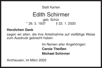 Traueranzeige von Edith Schirmer von Siegener Zeitung