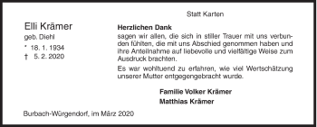 Traueranzeige von Elli Krämer von Siegener Zeitung