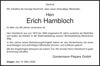 Traueranzeige von Erich Hambloch von Siegener Zeitung