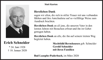 Traueranzeige von Erich Schneider von Siegener Zeitung